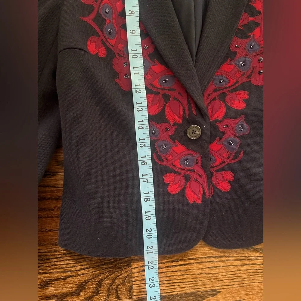 TORY BURCH Navy/Red Floral Button Front Blazer/Jacket Sz. XS Wool blend